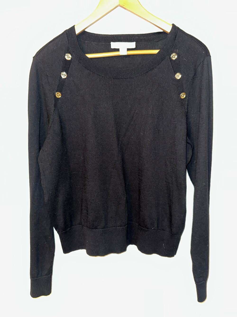 MICHAEL Michael Kors Black Gold Button Shoulder Sweatshirt Sweater